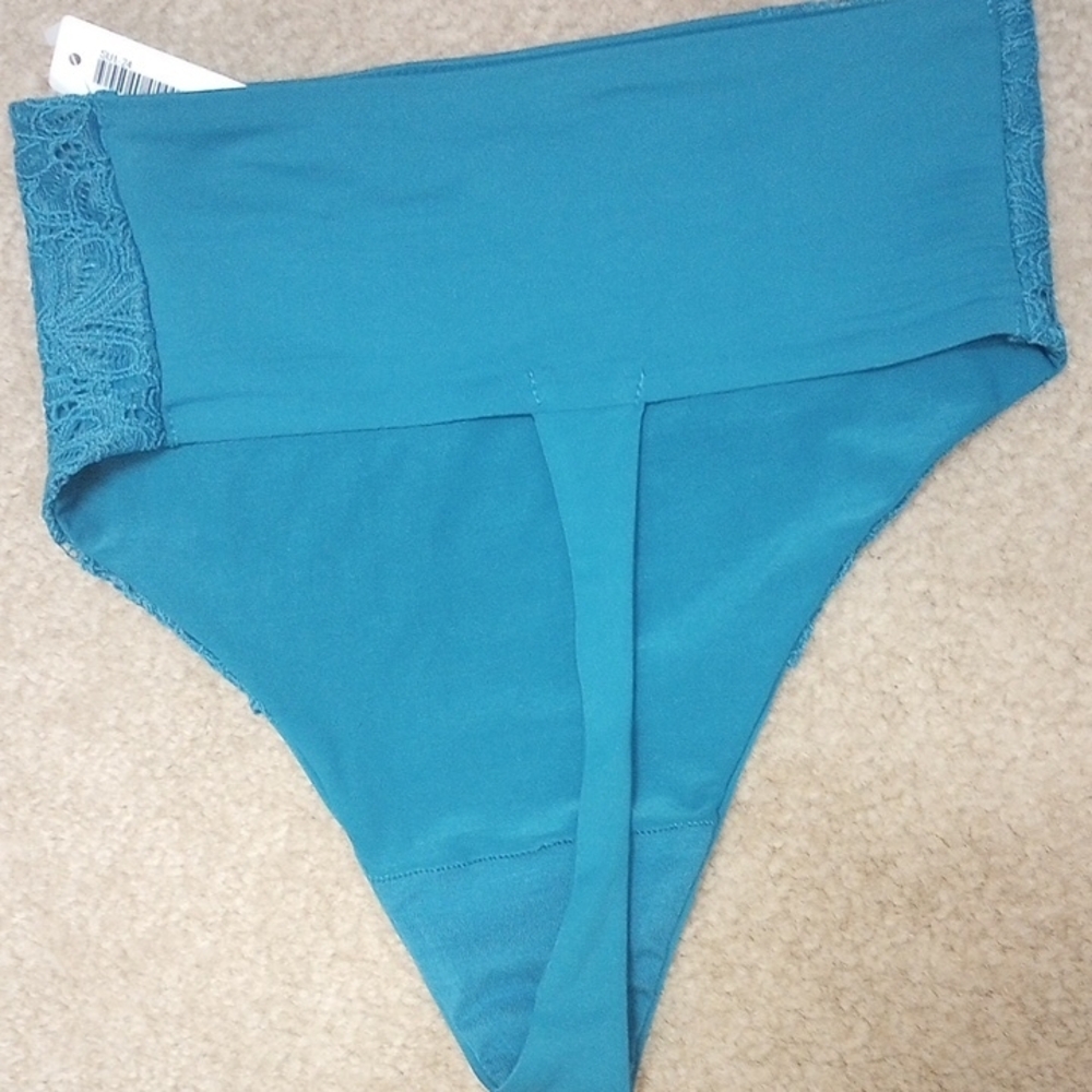 Soma Vanishing Tummy High Waisted Teal Lace Trim Thongs - Picture 5 of 7